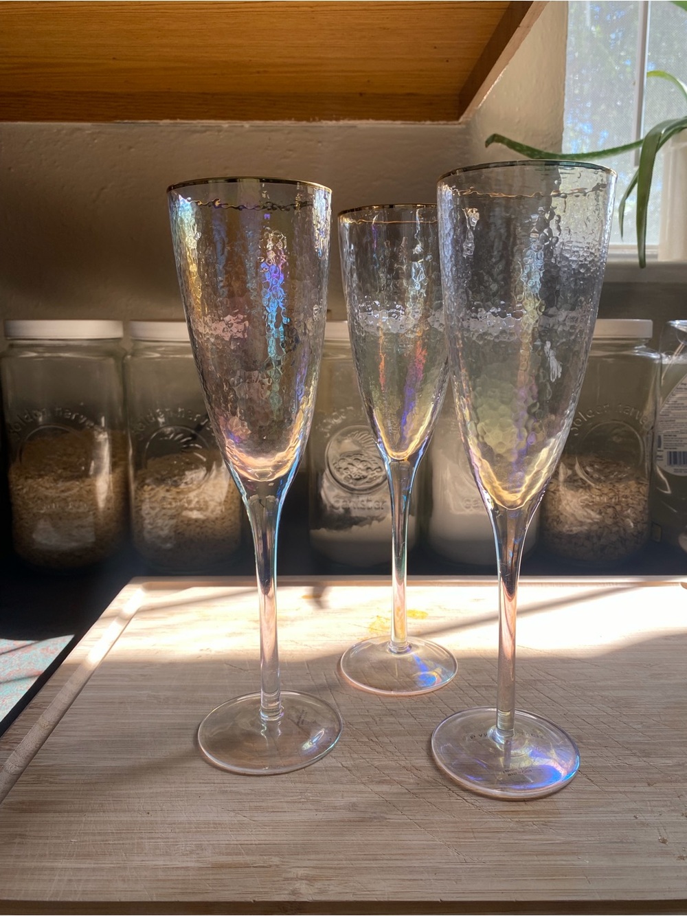 anthropologie Iridescent Hammered Champagne Flutes - Set of 3